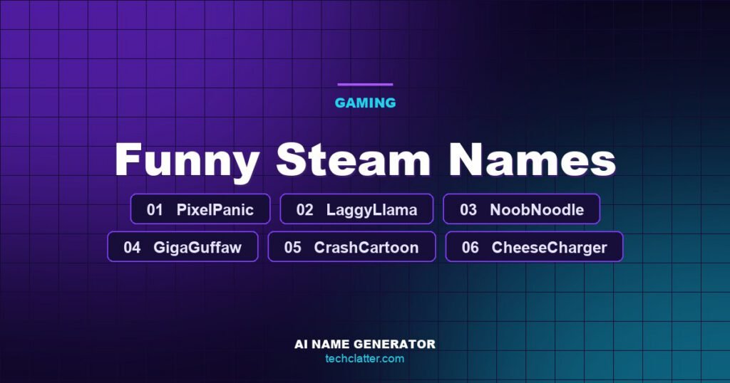 Funny Steam Names: PixelPanic, LaggyLlama, NoobNoodle and more name ideas