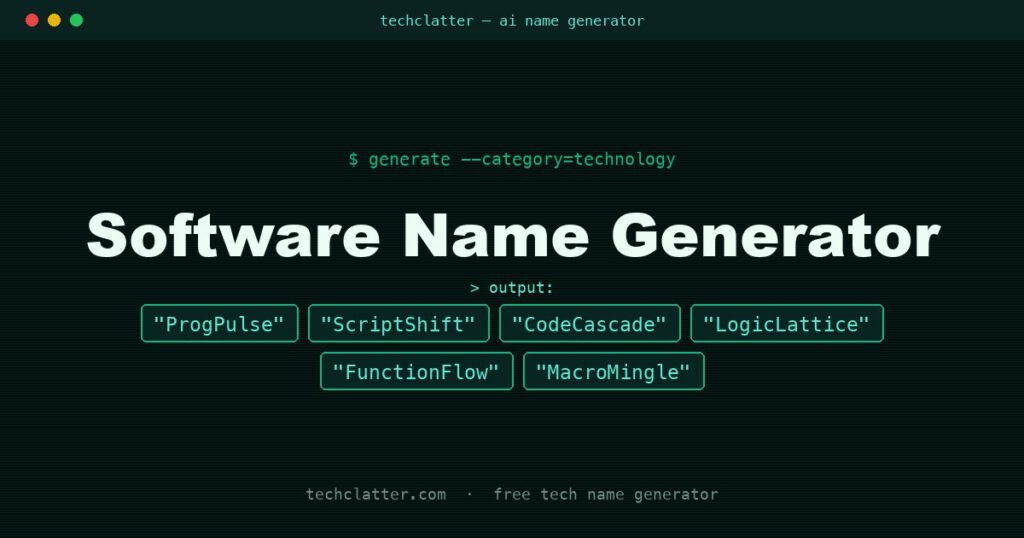 Software Name Generator: ProgPulse, ScriptShift, CodeCascade and more name ideas