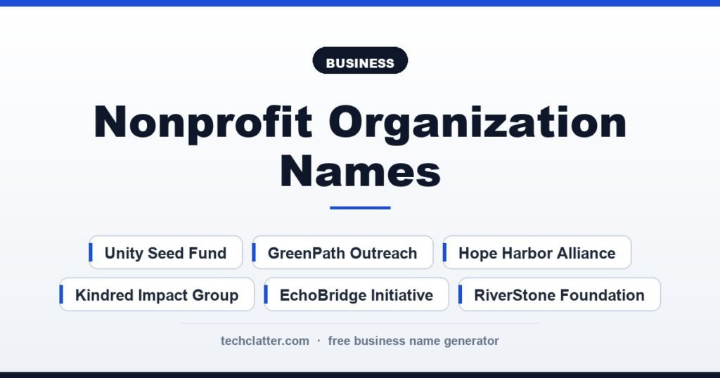 Nonprofit Organization Names: Hope Harbor Alliance, EchoBridge Initiative, Caring Compass Network and more name ideas