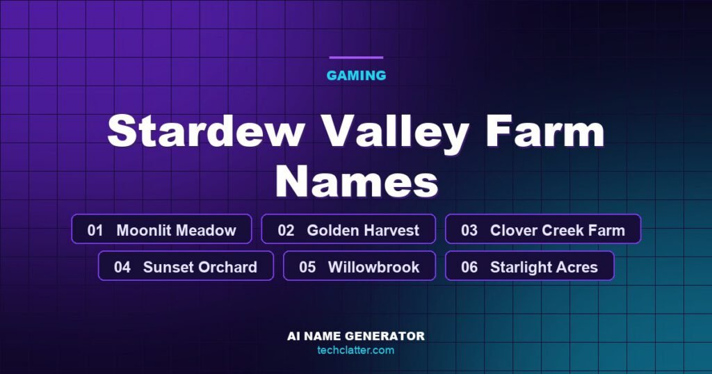 Stardew Valley Farm Names: Moonlit Meadow, Golden Harvest, Clover Creek Farm and more name ideas